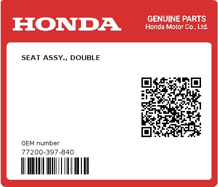 Product image: Honda - 77200-397-840 - SEAT ASSY., DOUBLE  0