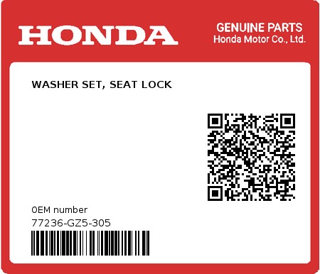 Product image: Honda - 77236-GZ5-305 - WASHER SET, SEAT LOCK  0