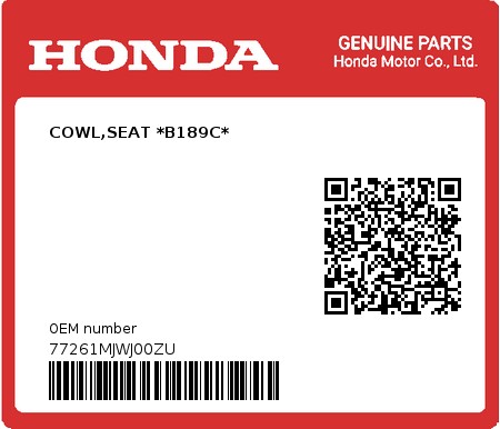 Product image: Honda - 77261MJWJ00ZU - COWL,SEAT *B189C* 