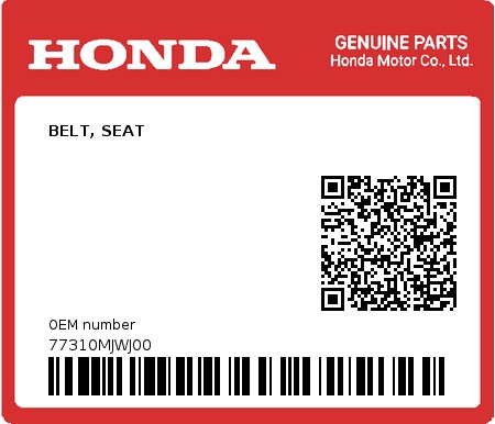 Product image: Honda - 77310MJWJ00 - BELT, SEAT  0