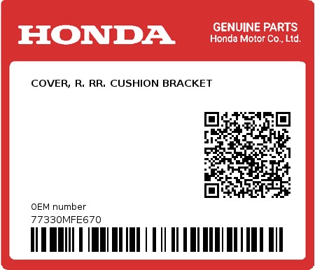 Product image: Honda - 77330MFE670 - COVER, R. RR. CUSHION BRACKET  0