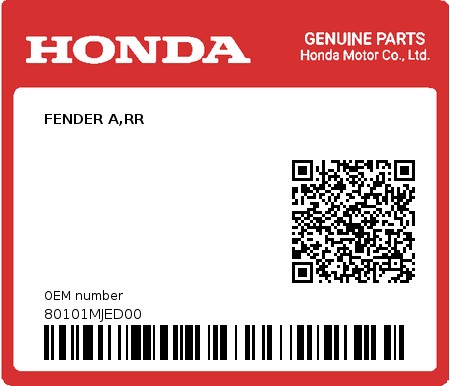 Product image: Honda - 80101MJED00 - FENDER A,RR  0