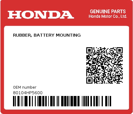 Product image: Honda - 80104HP5600 - RUBBER, BATTERY MOUNTING  0