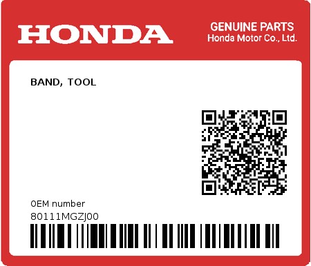 Product image: Honda - 80111MGZJ00 - BAND, TOOL  0