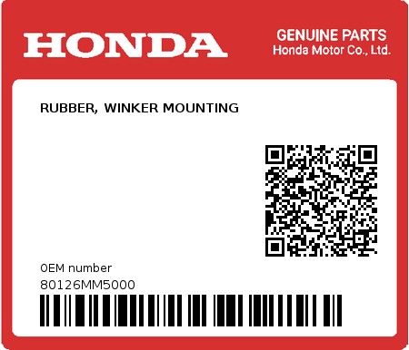 Product image: Honda - 80126MM5000 - RUBBER, WINKER MOUNTING 