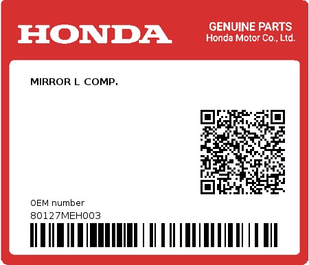 Product image: Honda - 80127MEH003 - MIRROR L COMP.  0