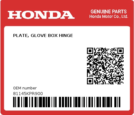 Product image: Honda - 81145KPR900 - PLATE, GLOVE BOX HINGE 