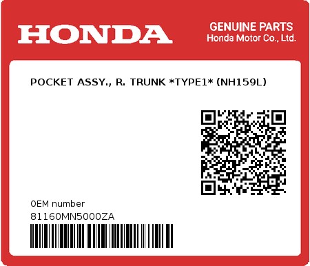 Product image: Honda - 81160MN5000ZA - POCKET ASSY., R. TRUNK *TYPE1* (NH159L)  0