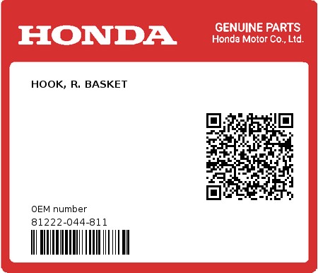 Product image: Honda - 81222-044-811 - HOOK, R. BASKET  0