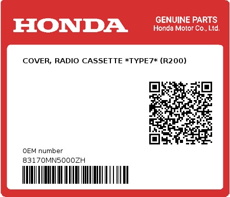 Product image: Honda - 83170MN5000ZH - COVER, RADIO CASSETTE *TYPE7* (R200)  0