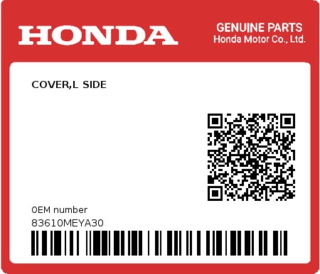 Product image: Honda - 83610MEYA30 - COVER,L SIDE  0