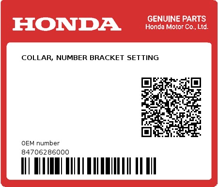 Product image: Honda - 84706286000 - COLLAR, NUMBER BRACKET SETTING 