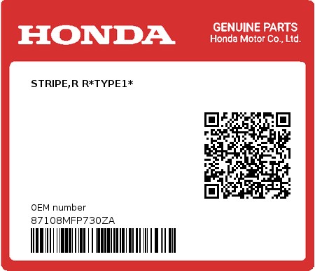 Product image: Honda - 87108MFP730ZA - STRIPE,R R*TYPE1*  0