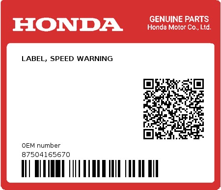 Product image: Honda - 87504165670 - LABEL, SPEED WARNING  0