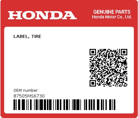 Product image: Honda - 87505MS6730 - LABEL, TIRE  0