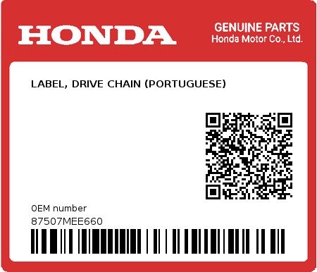 Product image: Honda - 87507MEE660 - LABEL, DRIVE CHAIN (PORTUGUESE)  0