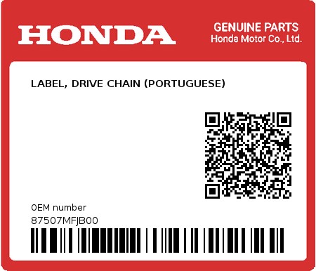 Product image: Honda - 87507MFJB00 - LABEL, DRIVE CHAIN (PORTUGUESE) 