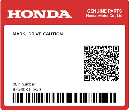 Product image: Honda - 87560KTT950 - MARK, DRIVE CAUTION  0