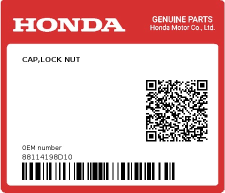 Product image: Honda - 88114198D10 - CAP,LOCK NUT  0