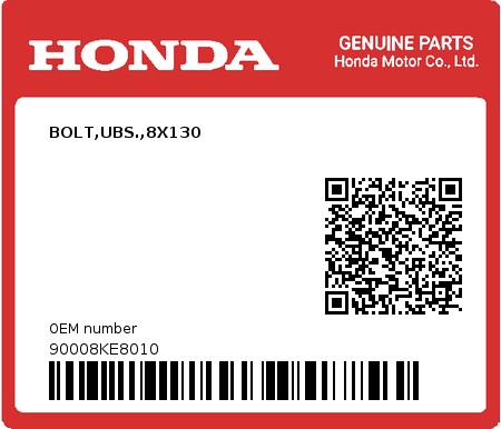 Product image: Honda - 90008KE8010 - BOLT,UBS.,8X130 