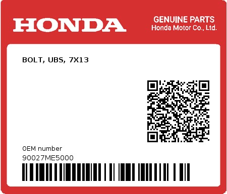 Product image: Honda - 90027ME5000 - BOLT, UBS, 7X13  0