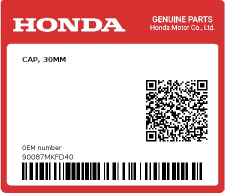 Product image: Honda - 90087MKFD40 - CAP, 30MM  0