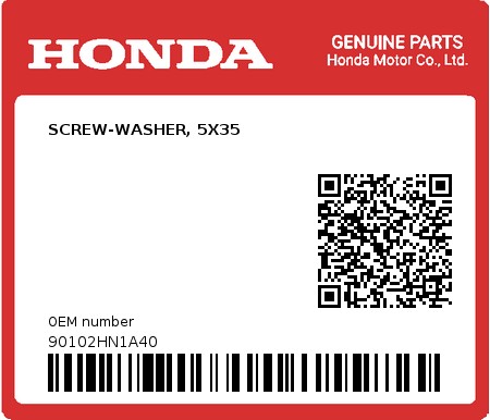 Product image: Honda - 90102HN1A40 - SCREW-WASHER, 5X35 