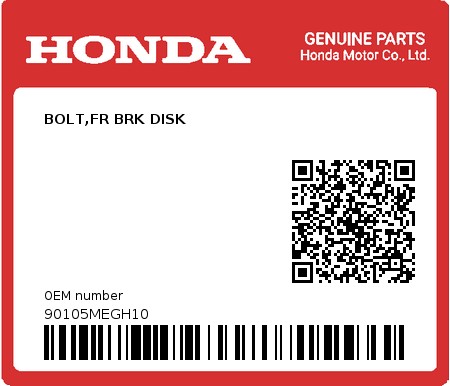 Product image: Honda - 90105MEGH10 - BOLT,FR BRK DISK  0