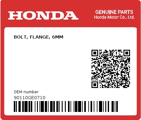 Product image: Honda - 90110GE0710 - BOLT, FLANGE, 6MM  0