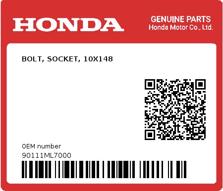 Product image: Honda - 90111ML7000 - BOLT, SOCKET, 10X148  0