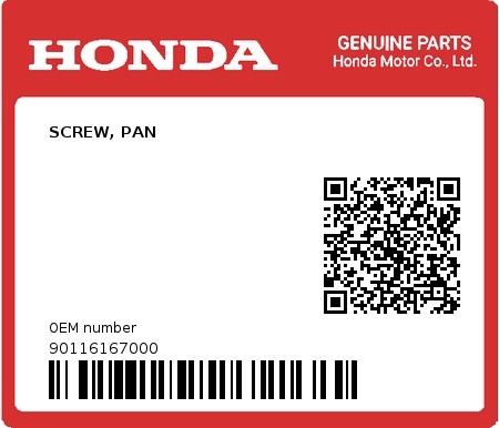 Product image: Honda - 90116167000 - SCREW, PAN  0