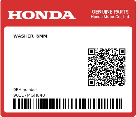 Product image: Honda - 90117MGH640 - WASHER, 6MM  0