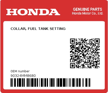 Product image: Honda - 90324MM8680 - COLLAR, FUEL TANK SETTING  0