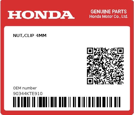 Product image: Honda - 90344KTE910 - NUT,CLIP 4MM  0