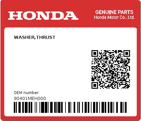 Product image: Honda - 90401MEH000 - WASHER,THRUST 