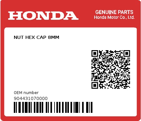 Product image: Honda - 904431070000 - NUT HEX CAP 8MM  0