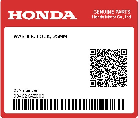 Product image: Honda - 90462KAZ000 - WASHER, LOCK, 25MM 