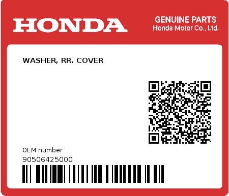 Product image: Honda - 90506425000 - WASHER, RR. COVER 