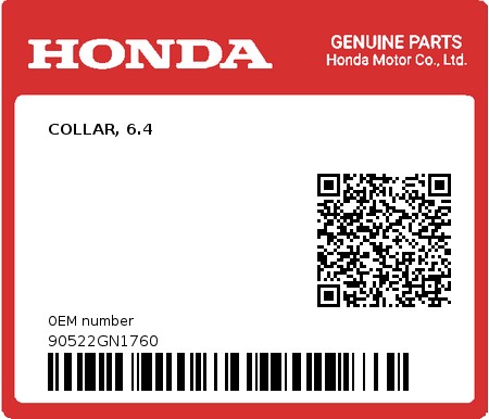 Product image: Honda - 90522GN1760 - COLLAR, 6.4  0