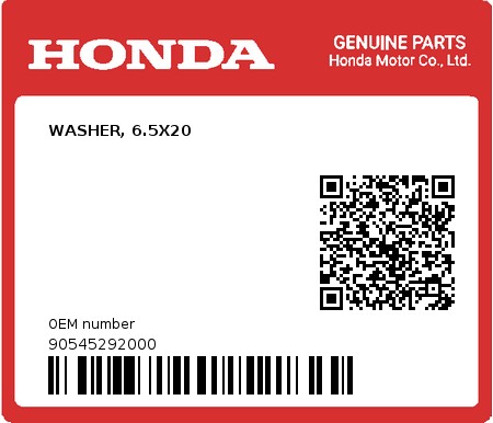 Product image: Honda - 90545292000 - WASHER, 6.5X20  0