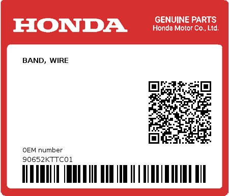 Product image: Honda - 90652KTTC01 - BAND, WIRE 