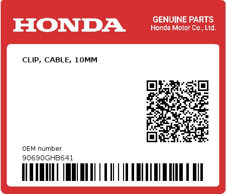 Product image: Honda - 90690GHB641 - CLIP, CABLE, 10MM 