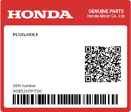 Product image: Honda - 90852KPPT00 - PLUG,HOLE  0
