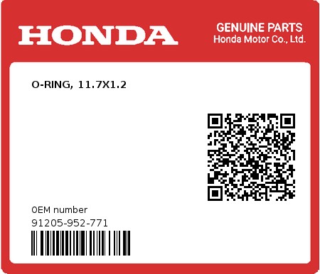 Product image: Honda - 91205-952-771 - O-RING, 11.7X1.2  0