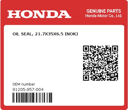 Product image: Honda - 91205-957-004 - OIL SEAL, 21.7X35X6.5 (NOK)  0