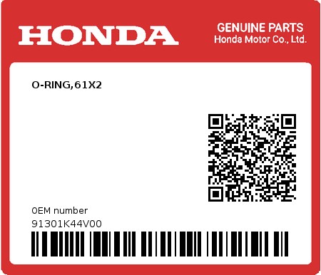 Product image: Honda - 91301K44V00 - O-RING,61X2  0