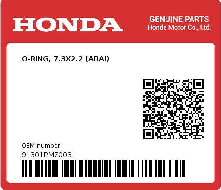Product image: Honda - 91301PM7003 - O-RING, 7.3X2.2 (ARAI)  0