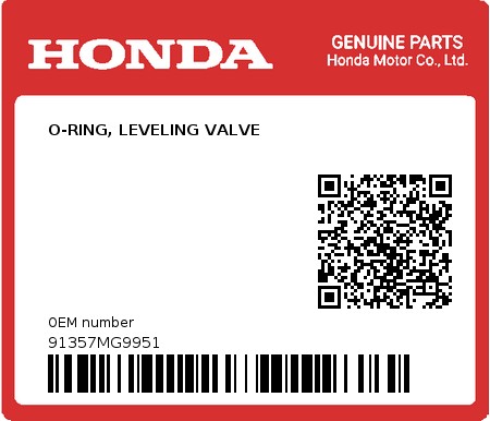 Product image: Honda - 91357MG9951 - O-RING, LEVELING VALVE  0
