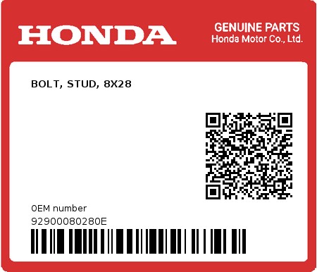 Product image: Honda - 92900080280E - BOLT, STUD, 8X28  0