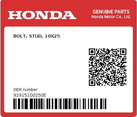 Product image: Honda - 92915100250E - BOLT, STUD, 10X25  0